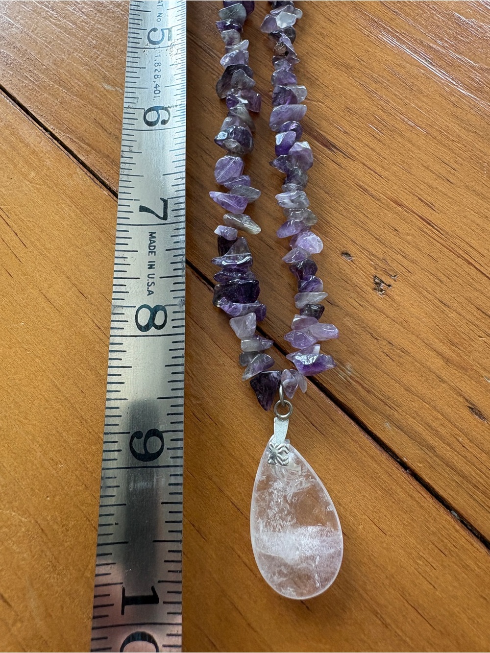 Vintage Amethyst Chip Necklace with Quartz Crystal Pendant – 17” - Picture 7 of 9